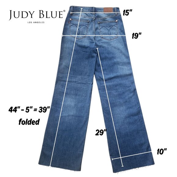 Judy Blue Women's Retro Wide Leg Mid-Rise Jeans Disstressed Cuff 9/29 Medium - Picture 15 of 16
